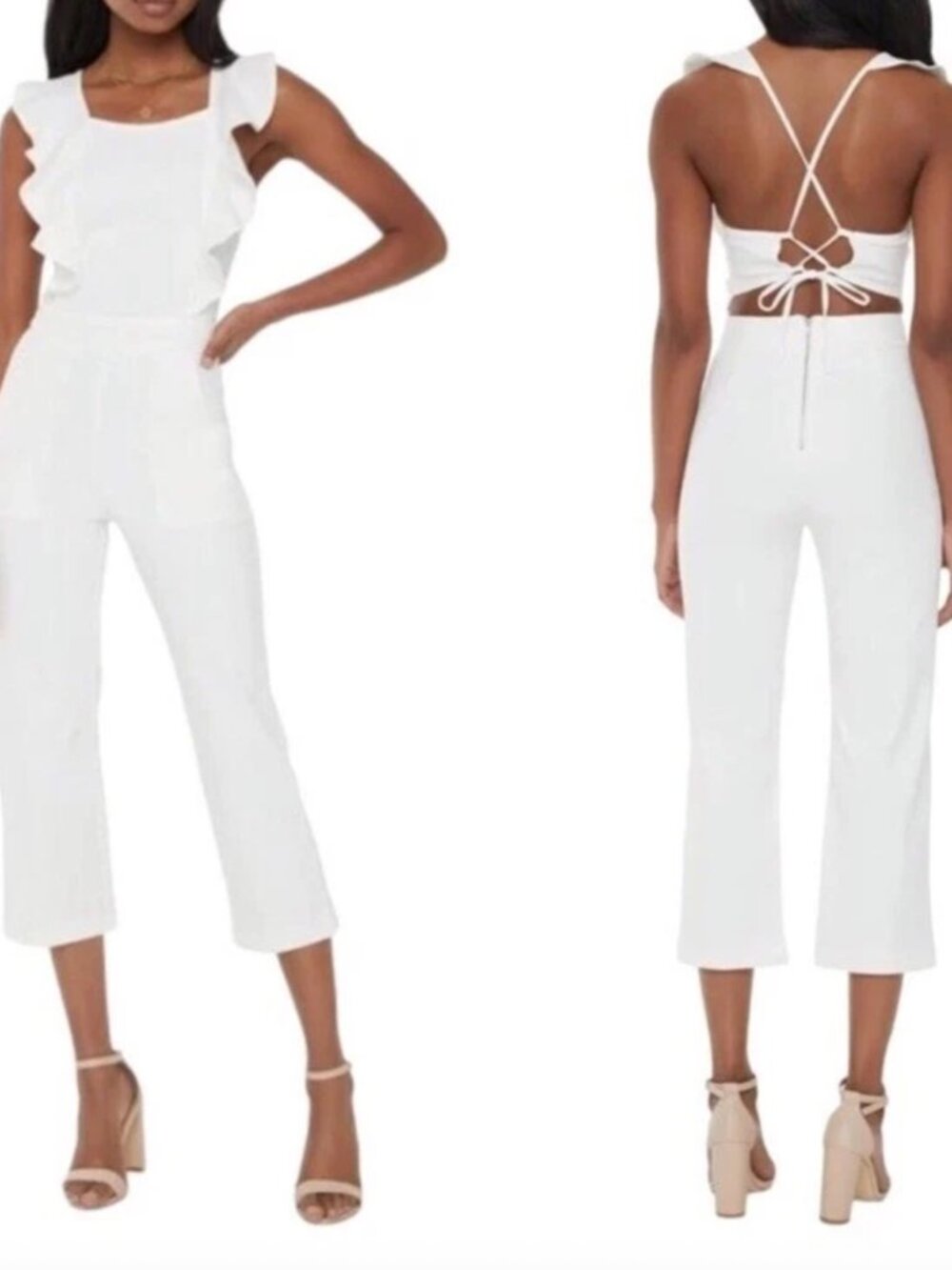 VICI Jumpsuit White Ruffle Open Back